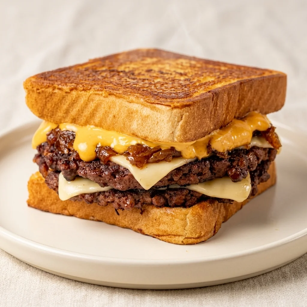 Patty Melt on grilled toast with melted cheese at Melita Restaurant and Bar in Melita, MB